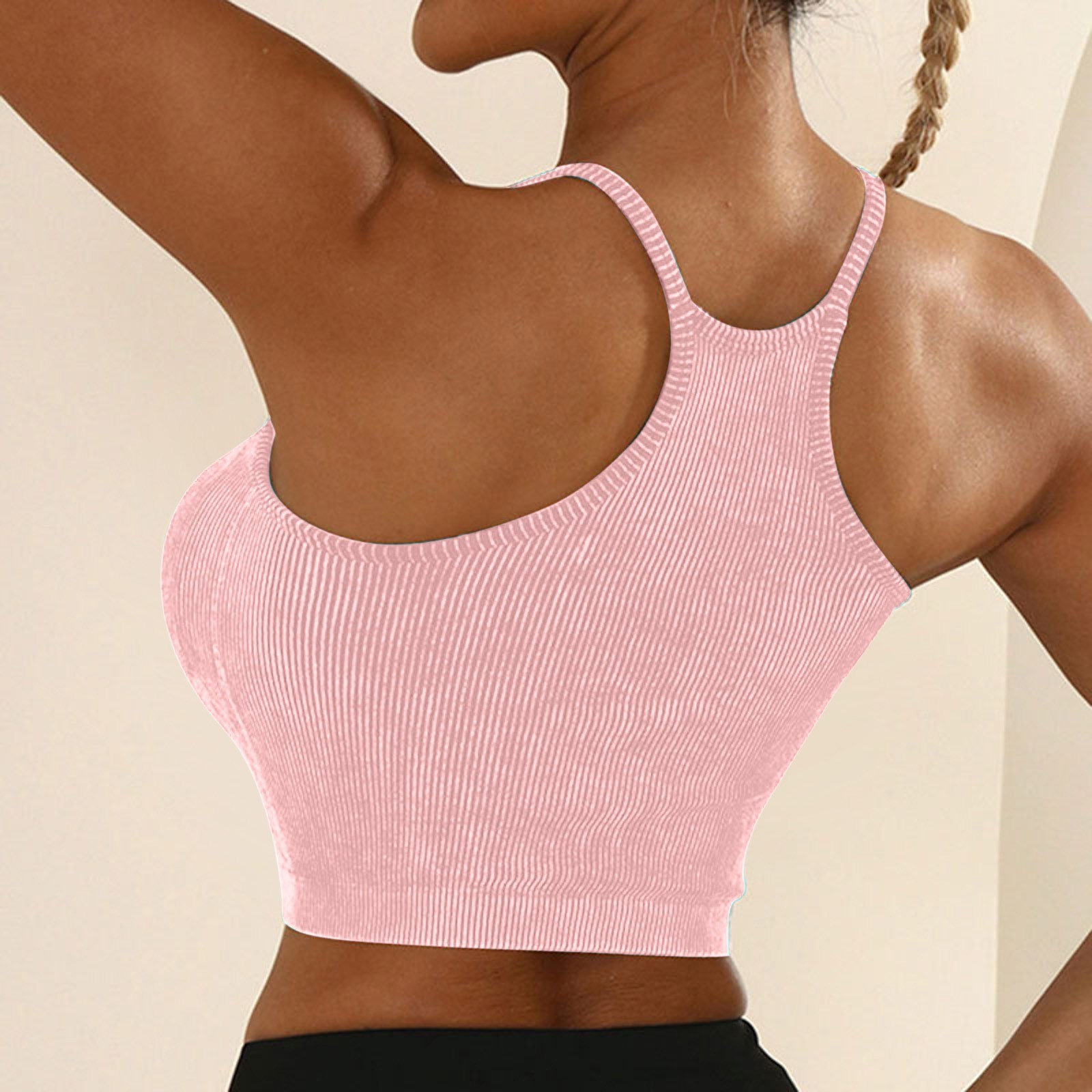 thumbnail image 3 of Sujetador deportivo acolchado de punto para mujer - Tirantes finos cruzados - Entrenamiento, yoga, gimnasio - Tallas S-L, 3 of 6